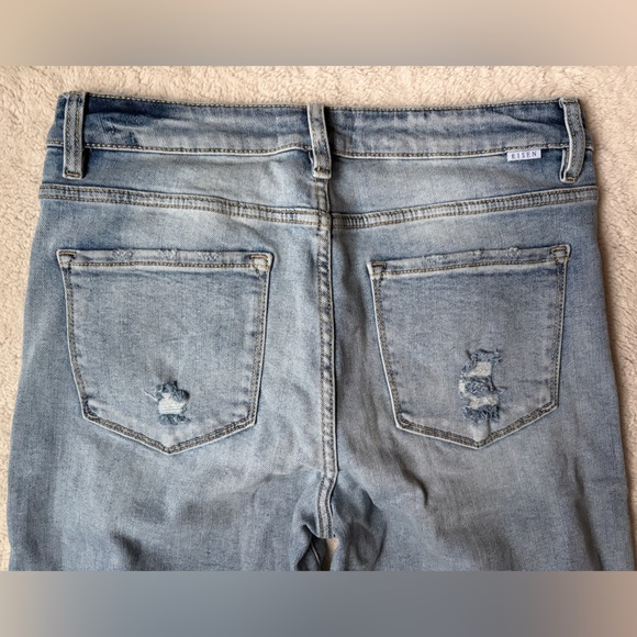 Risen Wide Leg Distressed Blue Cropped Jeans Women size 13 or 31 - Picture 5 of 12